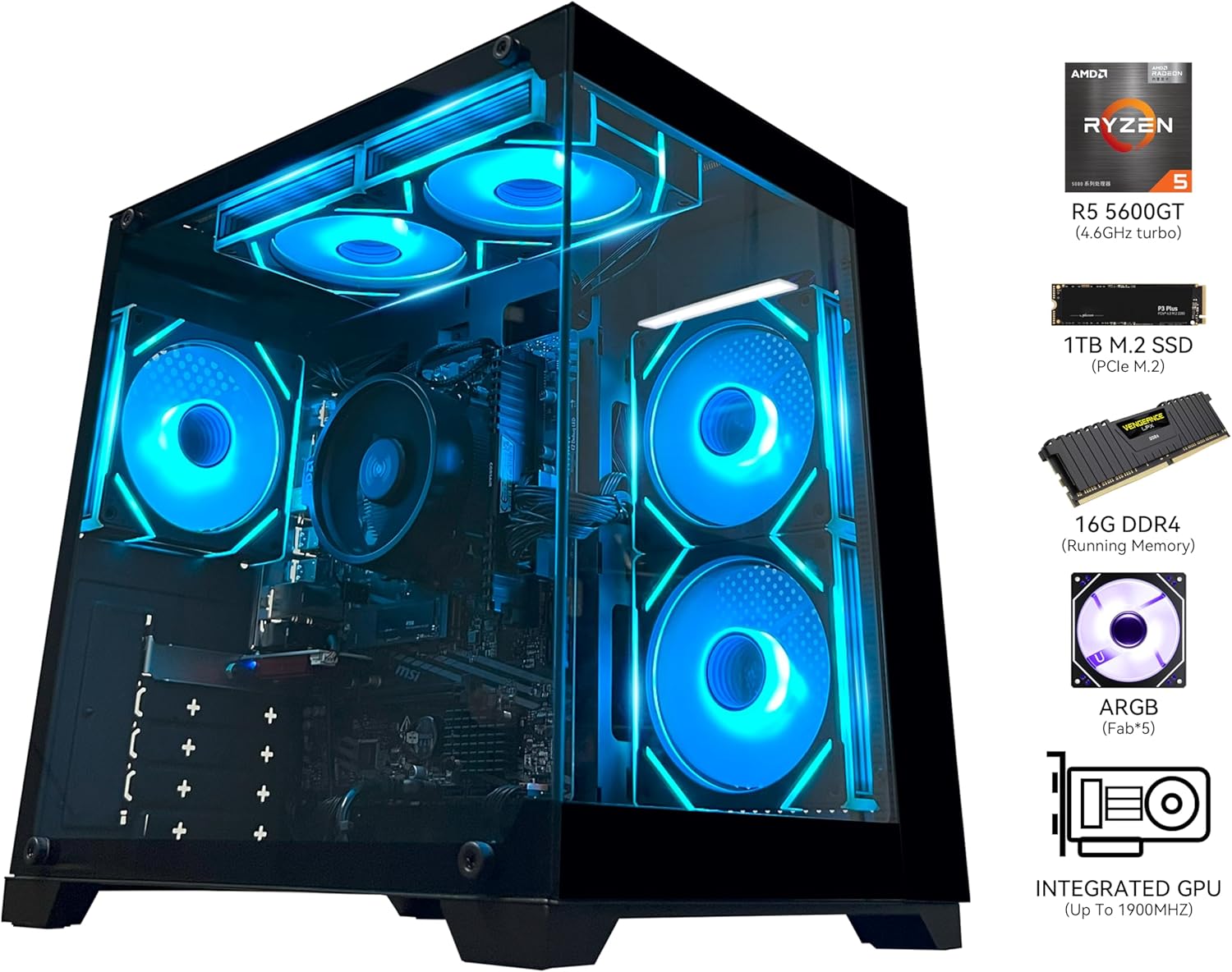 YAWYORE Gaming PC Desktop AMD Ryzen 5