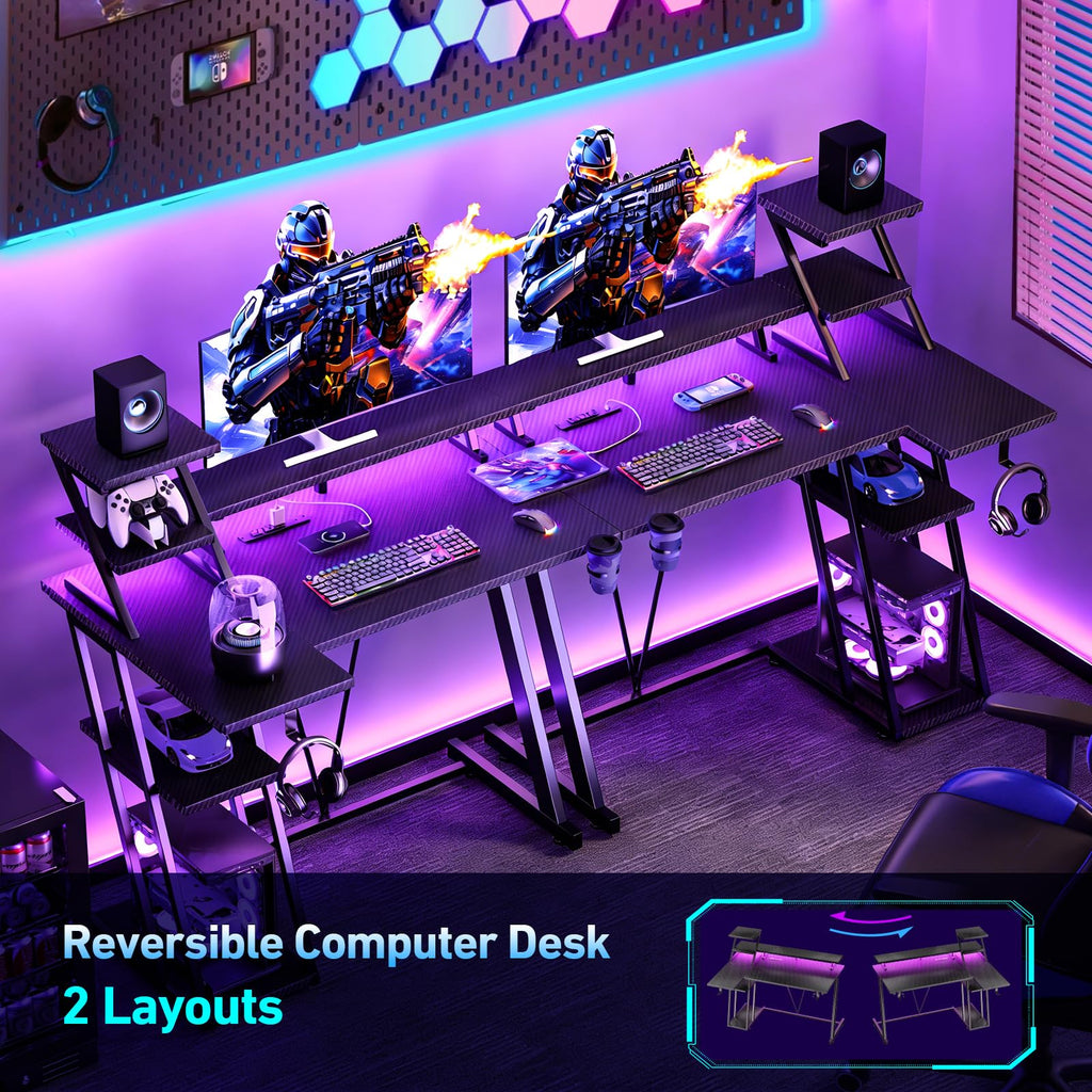 Korfile 40" L-Shaped Gaming Desk with LED